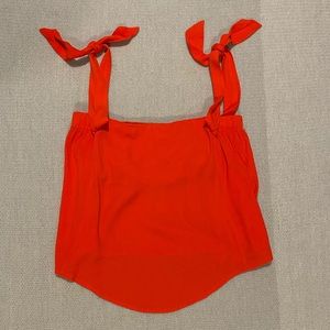 Astr Orange Tie-Shoulder Square Neck Crop Top